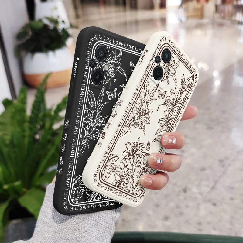 Elegant Line Art Floral Silicone Phone Case