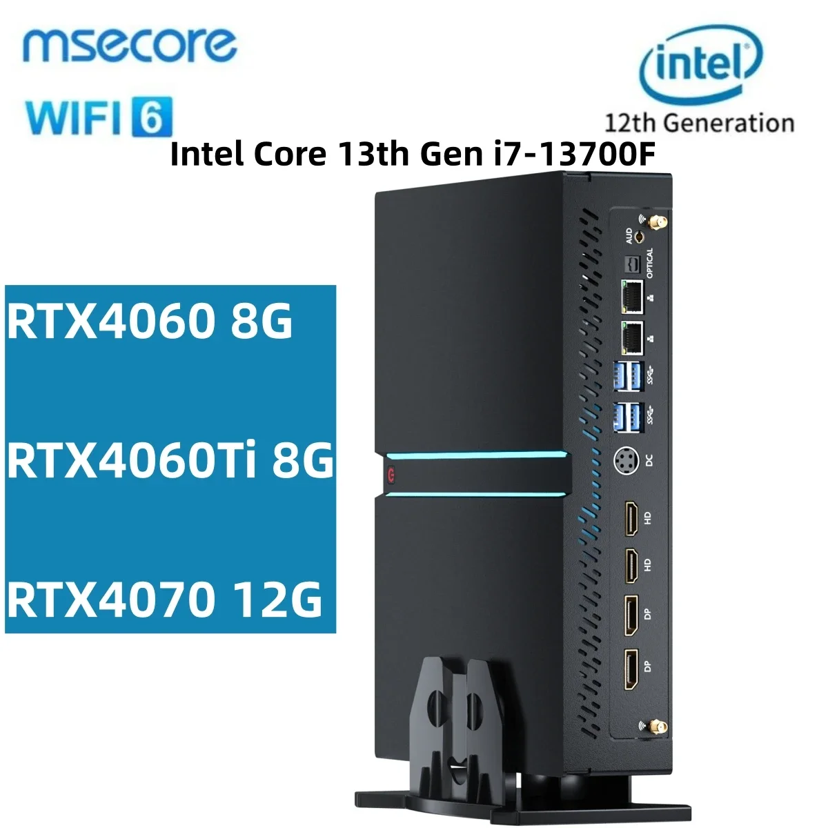 

Mini Gaming PC i7-13700F 16 Cores Upto 5.6GHz 32G DDR5 1T M.2 PCIE4.0 SSD Windows 11 Pro GeForce RTX4070 Dual LAN WiFi6E/BT5.3