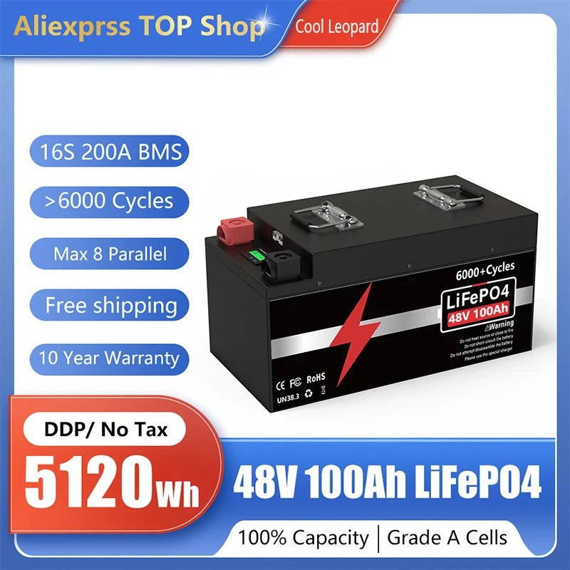 

New 48V 100Ah Rechargeable LiFePO4 Battery,for Most of Backup Power Home Energy Storage Off-Grid RV Battery Built-in BMS