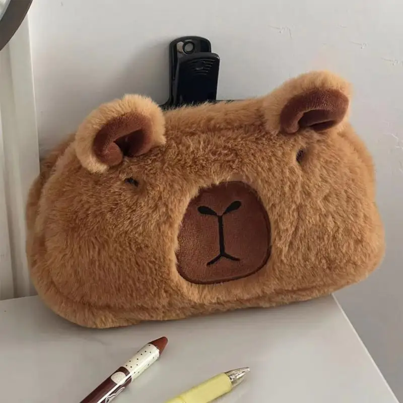 시뮬레이션 스타일 귀여운 카피바라 연필 케이스, 부드러운 봉제 학교 문구 펜 가방, 여아 남아 학생용 선물, 사무실 및 학교