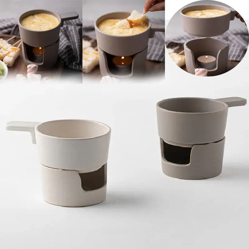 

200ml Small Warmer Ceramic Fondue Pot Swiss Cheese Ice Cream Chocolate Melting Hotpot Porcelain DIY Fondue Set Butter Melter Cup