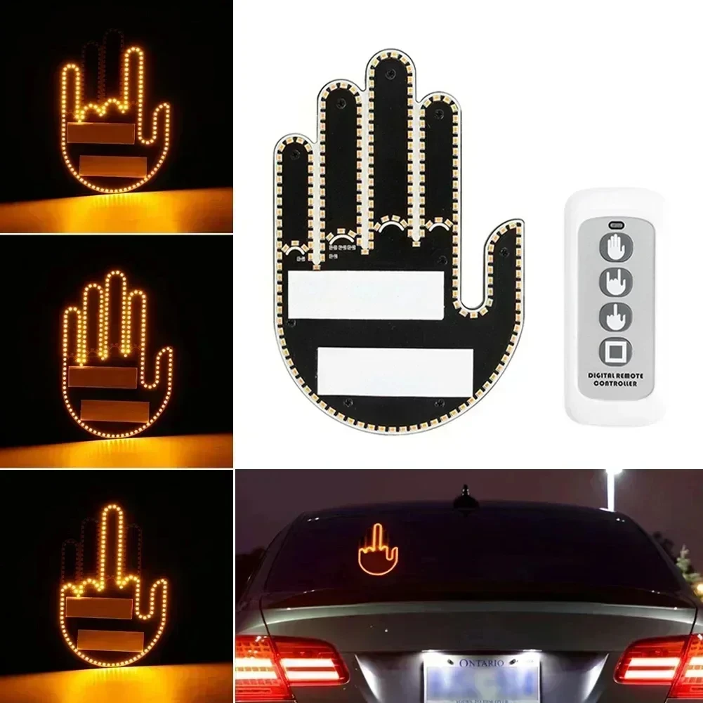 

Middle Finger Gesture Light with Remote Funny Finger Car Light Road Rage Signs Hand Lamp Sticker Glow Panel For car Window