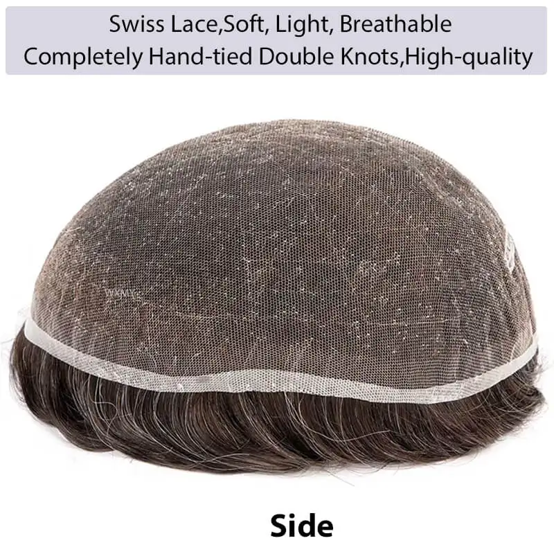 Parrucca da uomo in pizzo svizzero, protesi capillare maschile, base in pizzo completo, parrucche in capelli umani per uomo, sistema di parrucche da uomo con linea naturale dei capelli - immagine 3