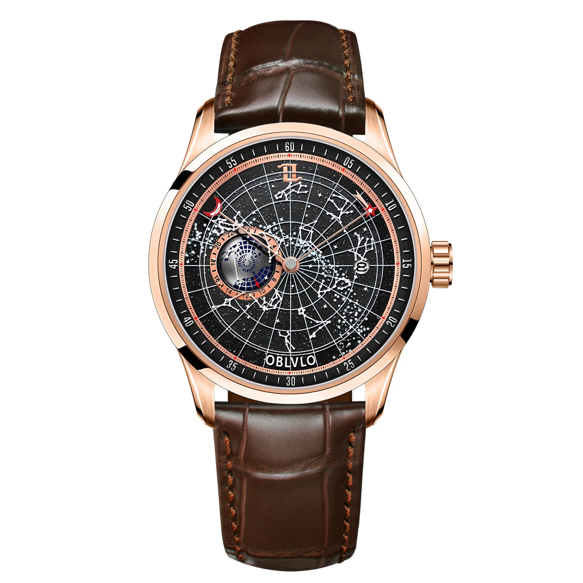 OBLVLO Orologio Automatico Da Uomo – Meccanico A Carica Automatica, Cinturino In Pelle, Vetro Zaffiro, Impermeabile 5 Bar