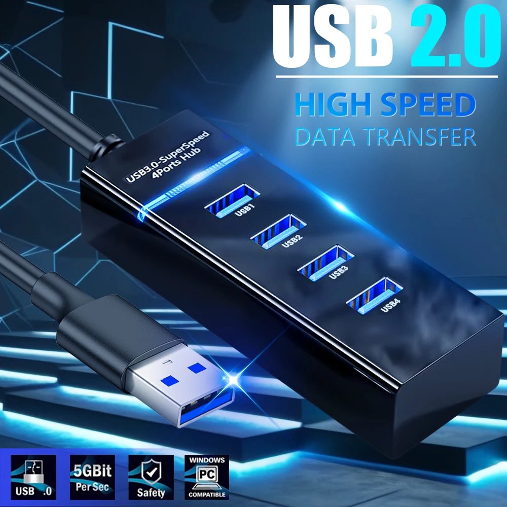 USB C 허브 고속 멀티 USB 2.0 분배기, C 타입 TYPE-C USB 확장기 전원 어댑터, PC 컴퓨터 사무용품, 4 포트