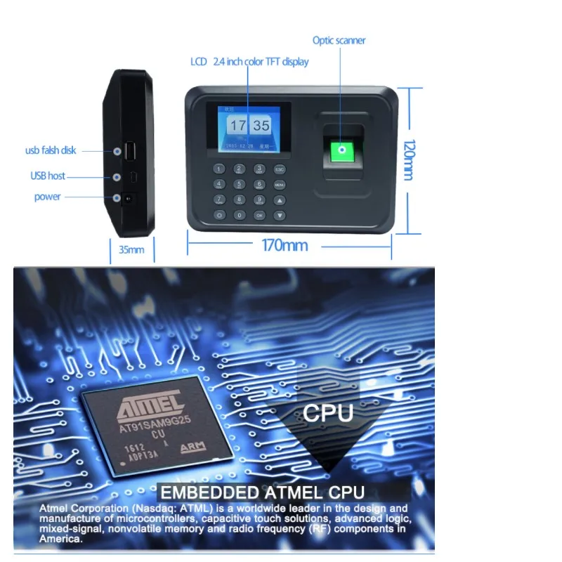 X1 Fingerprint Attendance Machine Intelligent Biometric Fingerprint Time Attendance Machine Time Clock Recorder Device Employee