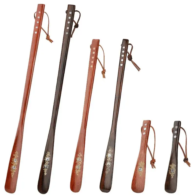 긴 손잡이 나무 신발주걱 가정용 실용적인 레드우드 원목 신발 서랍 미끄럼 방지 사용하기 쉬운 신발 착용 도구