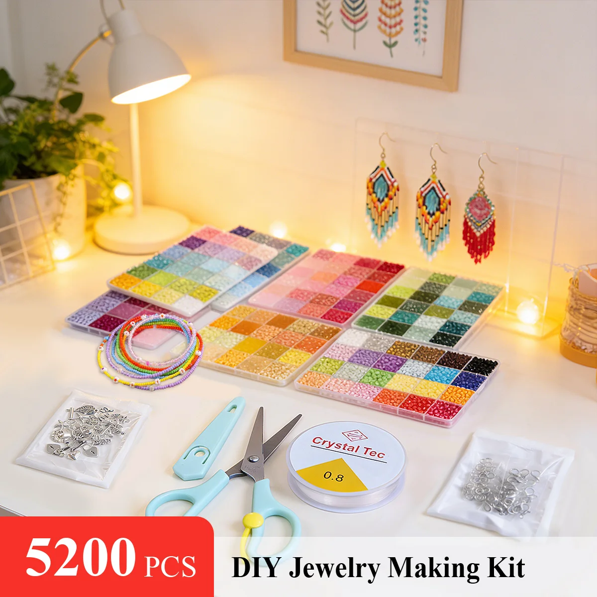 5200PCS 3mm 유리 시드 비즈 세트 - 참 & 액세서리 포함, 소녀용 DIY ..