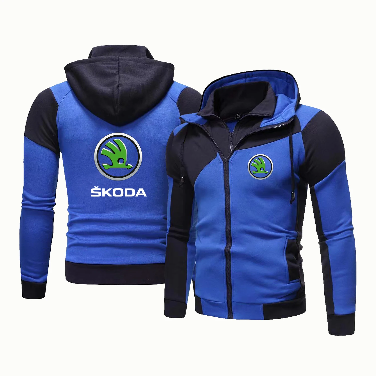 Men's Colored Hooded Cardigan Jacket With Car Double Zip Hooded Sweatshirt Motorcycle Racing Warm Casual Jacket Men's