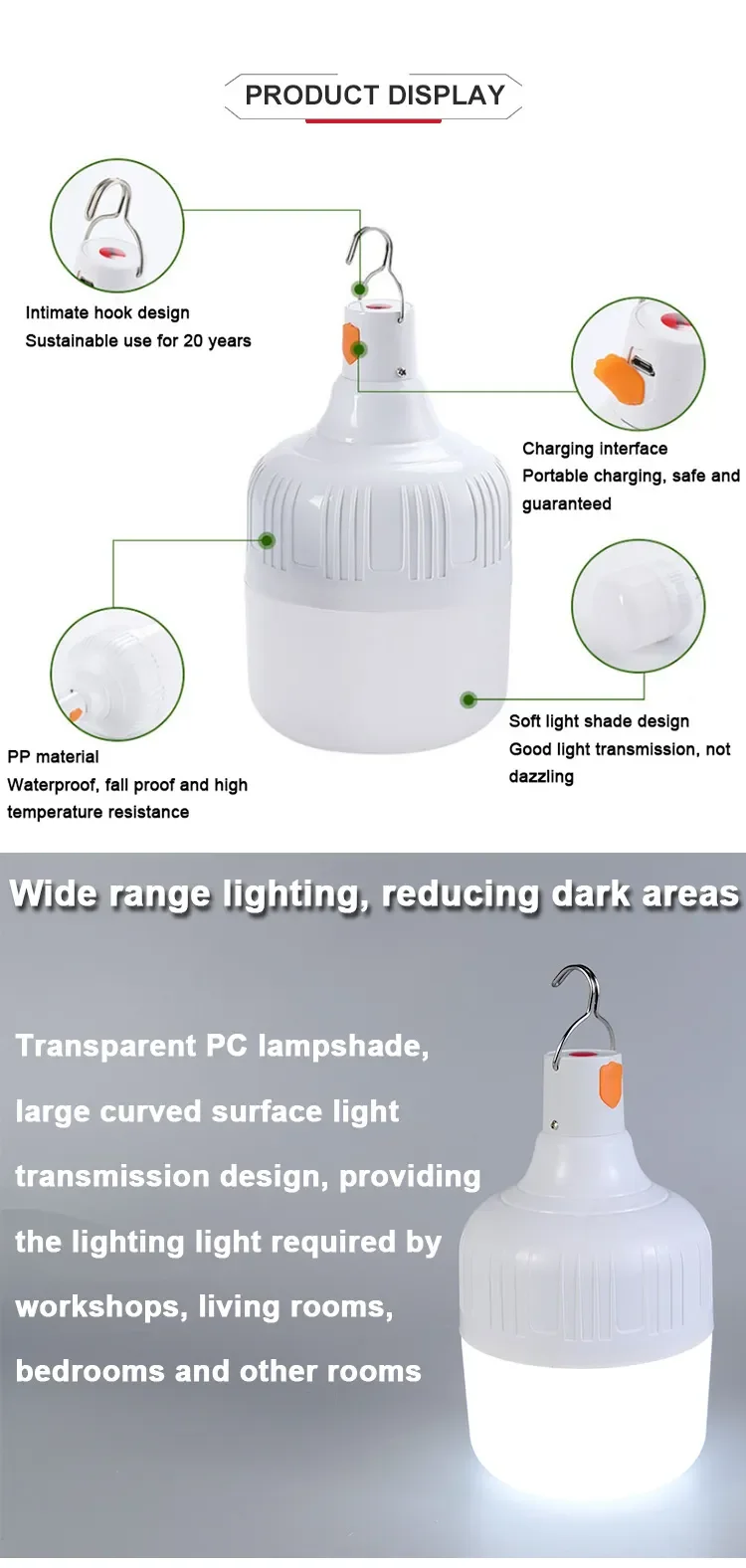 Portable LED Camping Lantern Rechargeable 60W/80W/100W/200W Lamp Bulb S6448cd8820d5432795306cf6d47d0712s