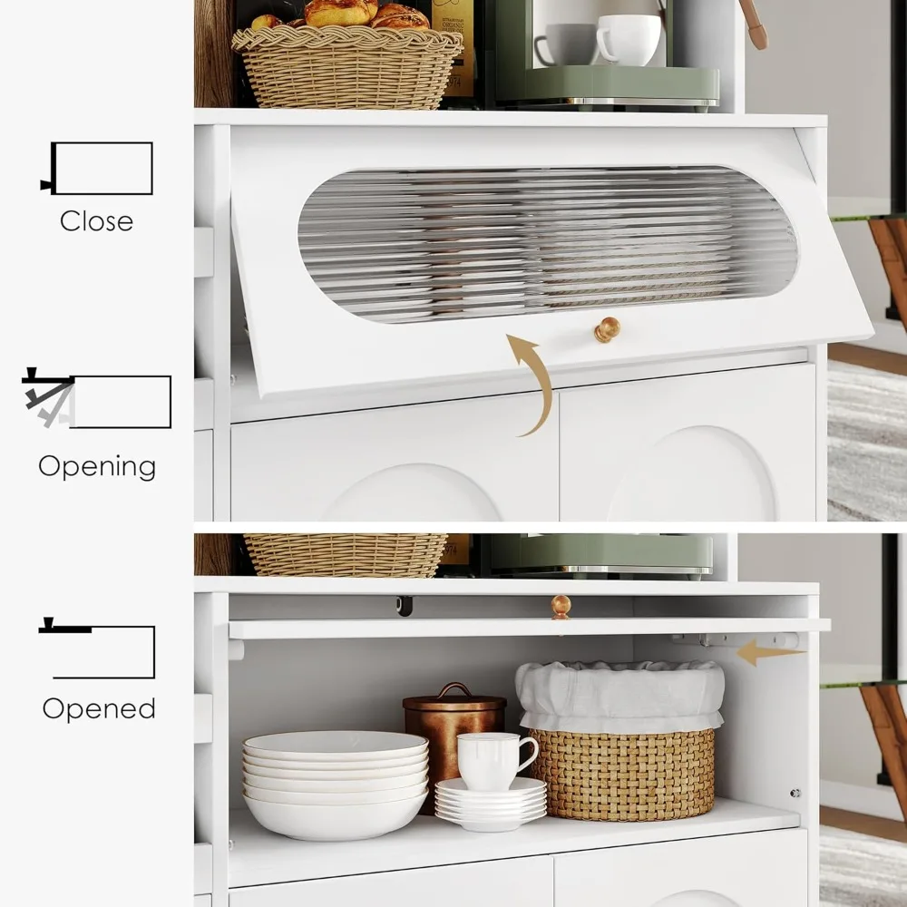 Kitchen Pantry Storage Cabinet with Hutch, Buffet Cabinet with Storage, Coffee Bar Cabinet with Power Outlets, Microwave Stand 6