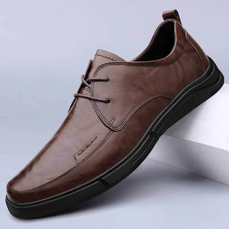 

Genuine leather Shoes Casual Sneakers Spring Fashion Solid Leather Shoes Formal Business Sport Flat Round Toe Light Breathable