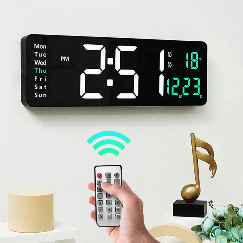 Digital Wall Clock,LED Large Digits Display,Dual Alarm Clock,Green