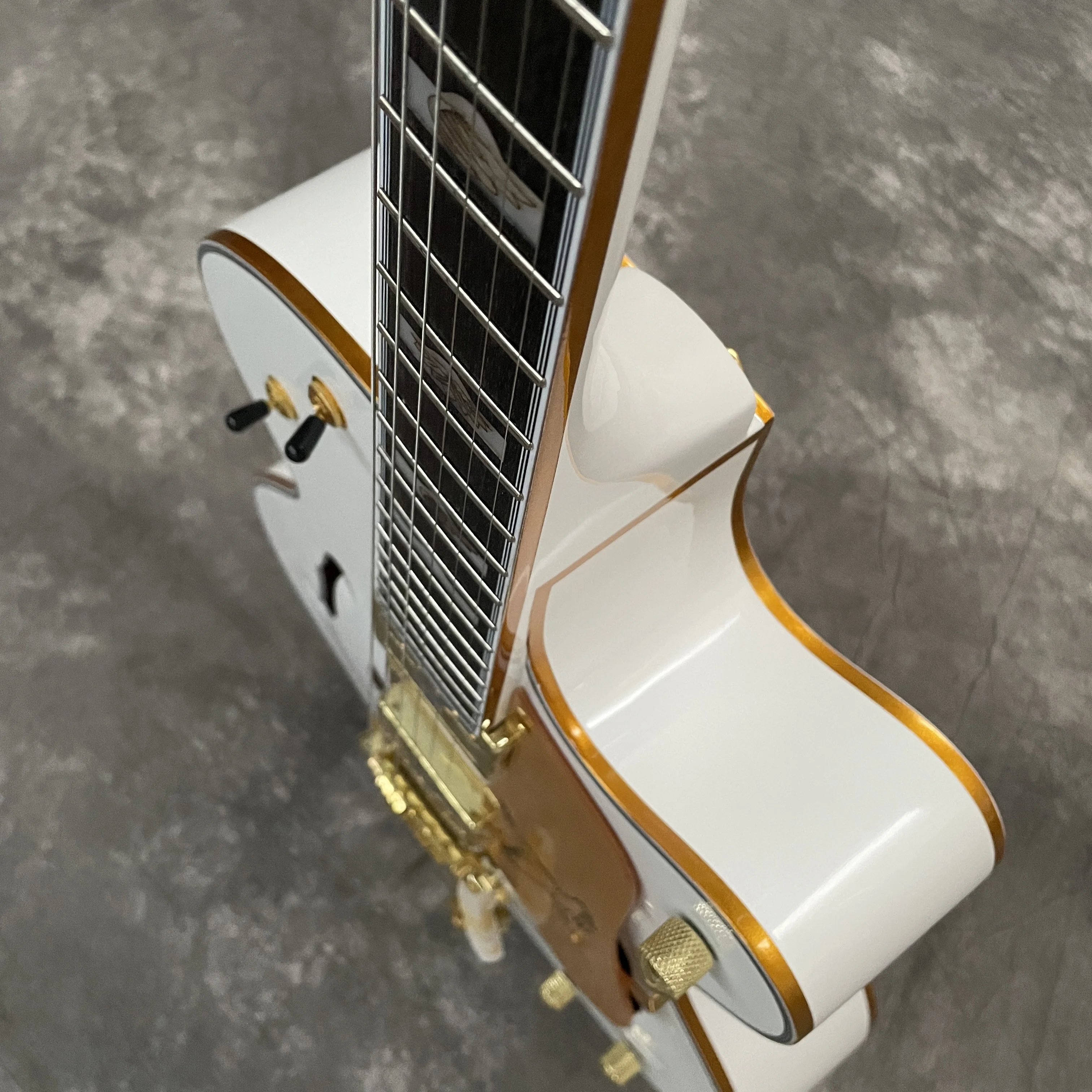 white Hollow Electric Guitar with big tremolo bar Fast In Stock