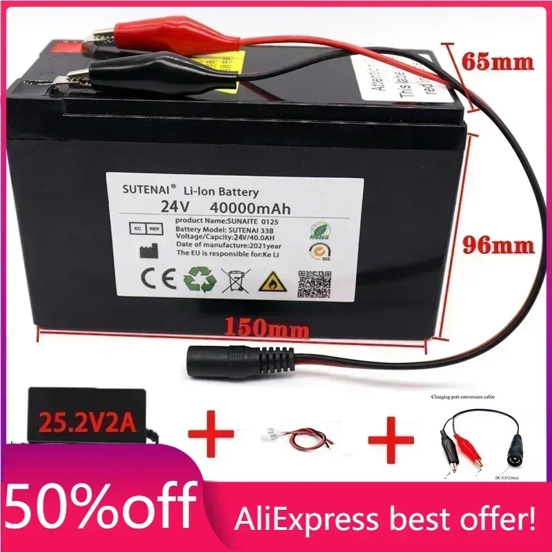 

24V 40/50/60Ah 18650 Li-ion Battery Pack Electric Bicycle Moped /Electric/Lithium Ion Battery Pack+ 2A Charger