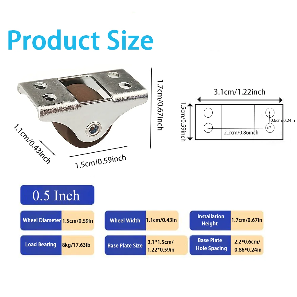 Furniture Casters 0.5 inch Small Low Profile Soft Rubber Rolling Mini Rigid Silent For Cart Drawer