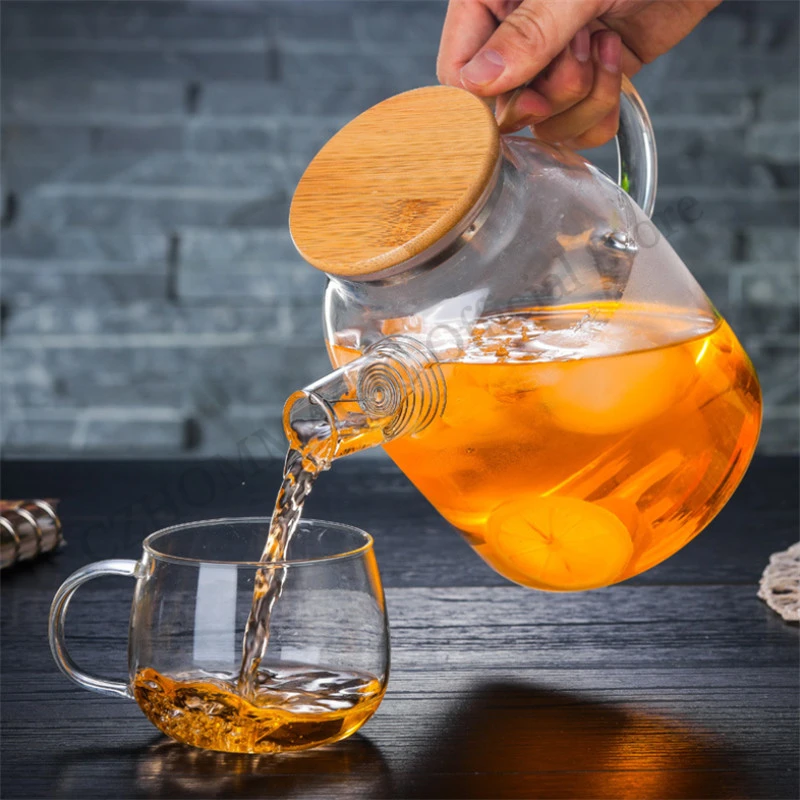 Transparent Borosilicate Glass Teapot Water Jug Heat-Resistant Large Capacity Kung Fu Kettle Home Flower Tea Pot Bottle Decanter