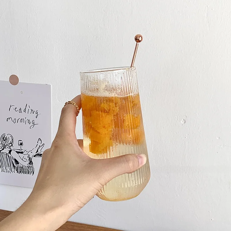 Heat Resistant Glass Cup Feng ui Milk Coffee Soda Drink Restaurant Cold Beverage 500ml Nordic Sle round ape Commercial Use