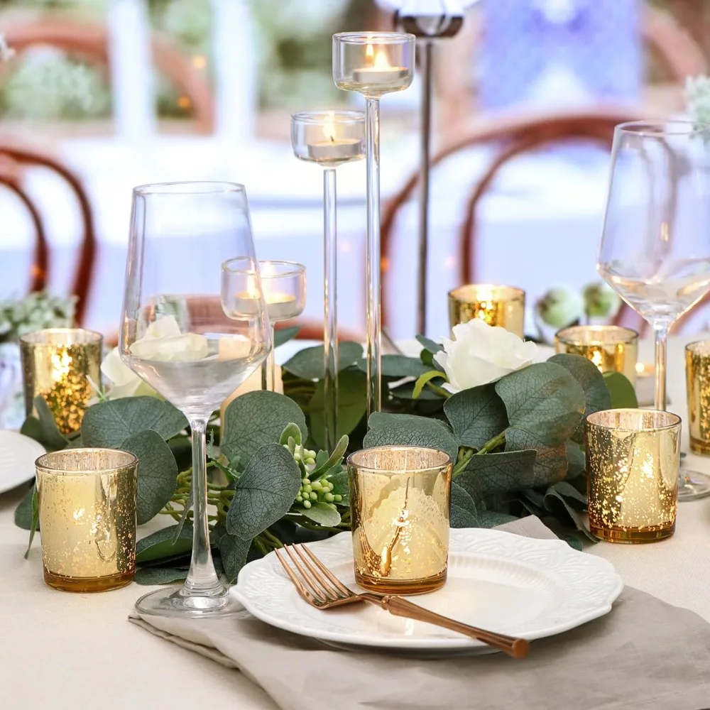 LAMORGIFT Set di 12 portacandele votivi in vetro mercurio, portacandele natalizi per decorazioni domestiche e matrimoni/feste, centrotavola