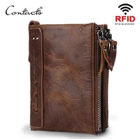 CONTACT'S HOT Genuine Crazy Horse Cowhide Leather Men Wallet Short Coin Purse Small Vintage Wallets Brand High Quality Designer 1