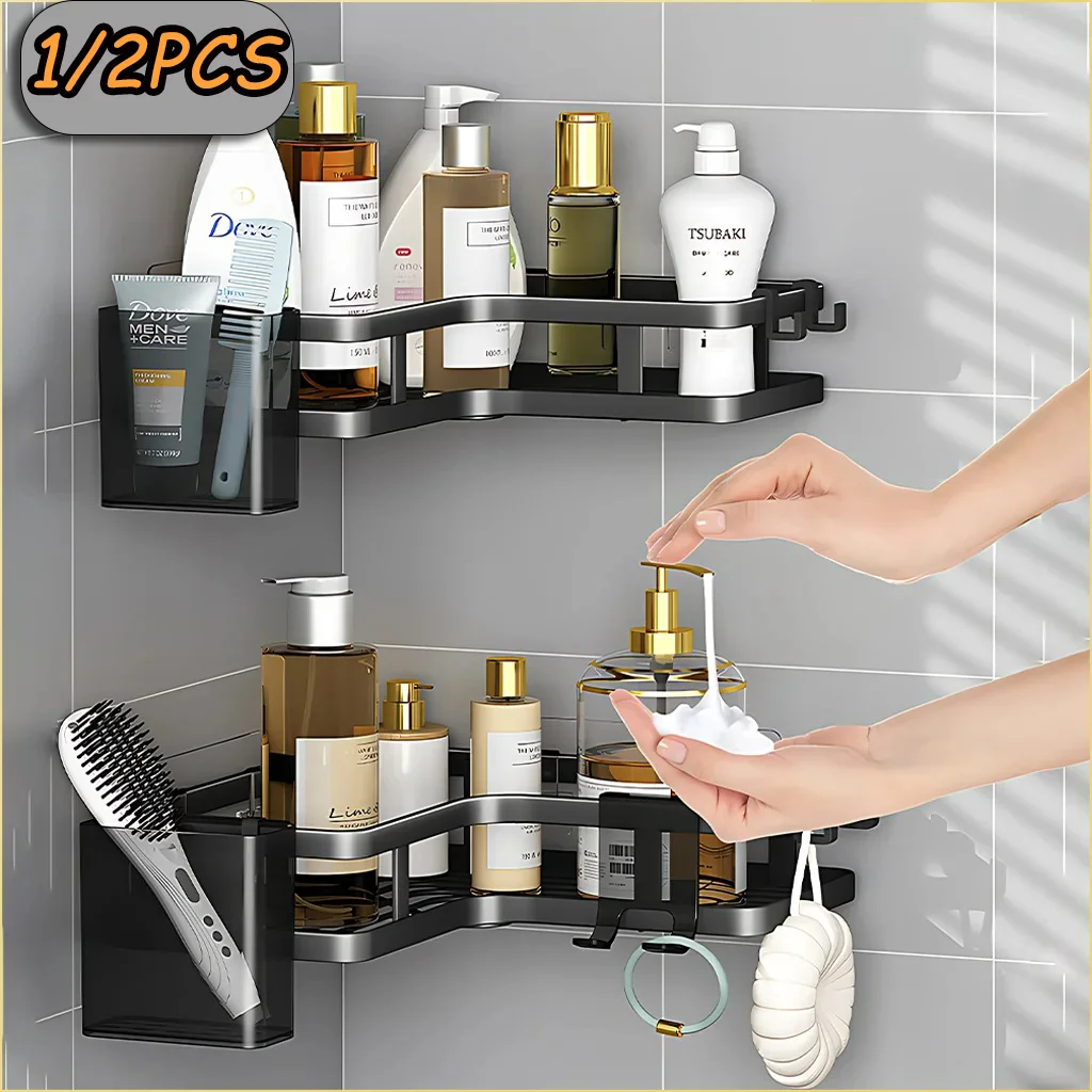 Storage Rack Bathroom Triangle Iron Shelf No Drill Metal Corner Kitchen Bathroom Accessories Shampoo Storage