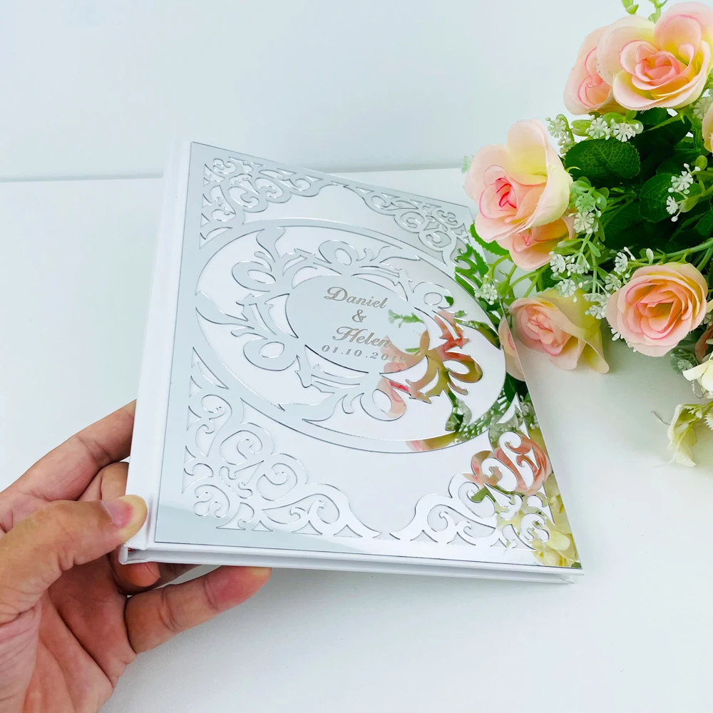 Personalized Signature Guestbook Wedding Mirror Golden Silver Wedding Details Guests Baptism Guest Book Reception Decort