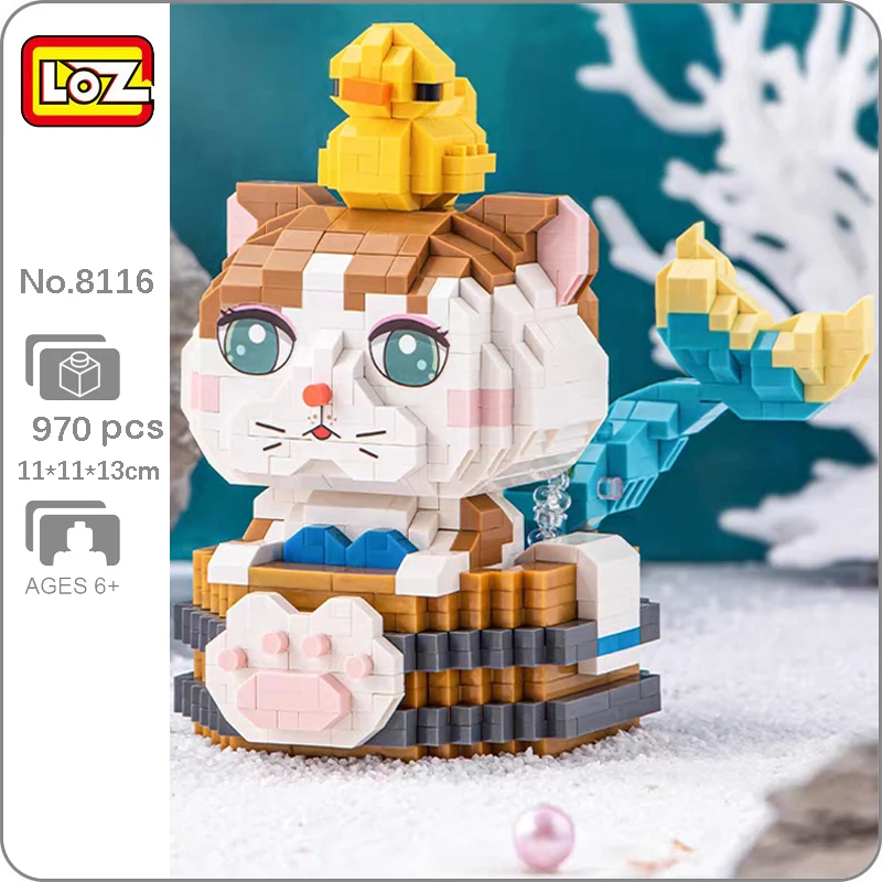 

LOZ 8116, Русалка, кошка, принцесса, горячая весна, утка для купания, животное, кукла, мини-алмазные блоки, кирпичи, игрушки для детей, без коробки