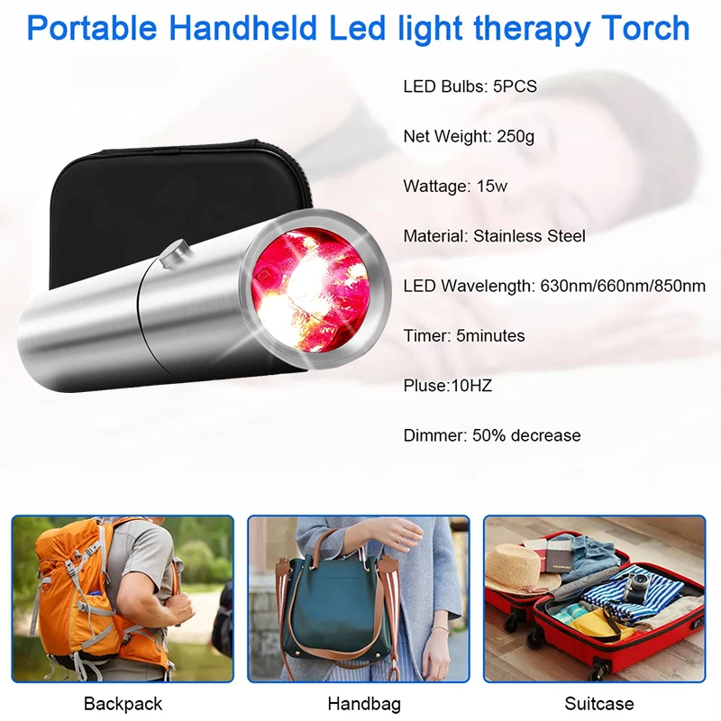 Blue & Red Light Therapy Device with 5 Wavelengths Near Infrared 900nm Light Therapy for Body Relief Acne Treatment Skin Health