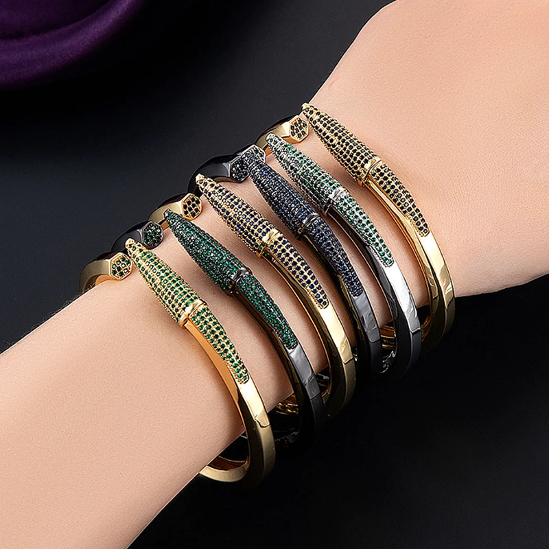 

Fashion Women Blue Zircon Pencil Designs bangle High Quality Classic Round Nail Open Bracelet For Girlfriend Fashion Hand Chain