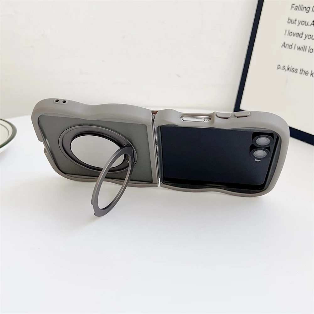 Mirror Rotating Bracket Magnetic Matte Case for Samsung Z Flip 7 6 5 4 3 for Magsafe Shockproof Wave Stand Holder Soft Cover 3