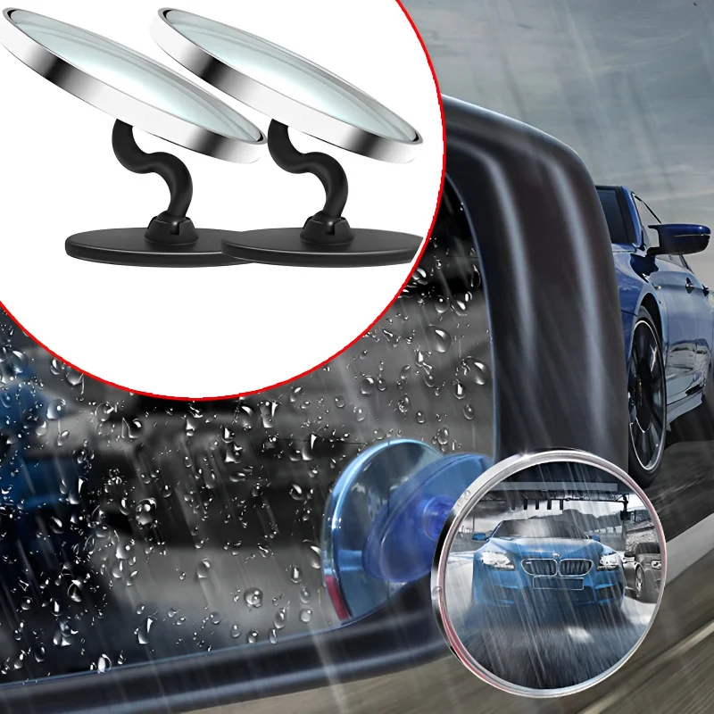 

2PC Car Blind Spot Rearview Round Shape Wide-Angle 360 Degree Adjustable Universal Waterproof Car Mirror Rain Blocker Blind