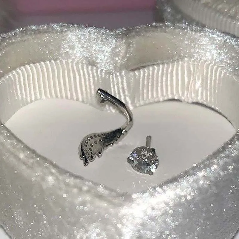Zircon Wing Ear Bone Nail Silver Color Metal Shiny Crystal