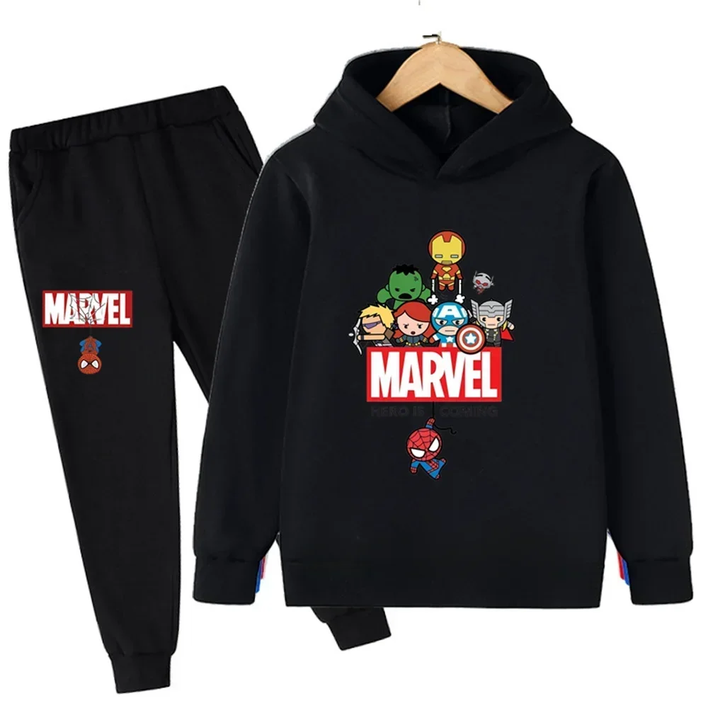 thumbnail image 1 of Sudadera con capucha y pantalones con estampado de Spiderman de Marvel para niños, 2 piezas, traje de primavera, otoño e invierno, ropa para niños y niñas, conjunto deportivo informal, 1 of 4