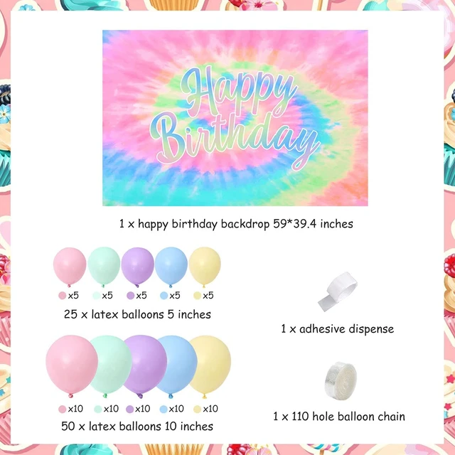 Tie Dye Birthday Decorations for Girls Macaron Color Balloon Garland Kit  with Tie Dye Happy Birthday