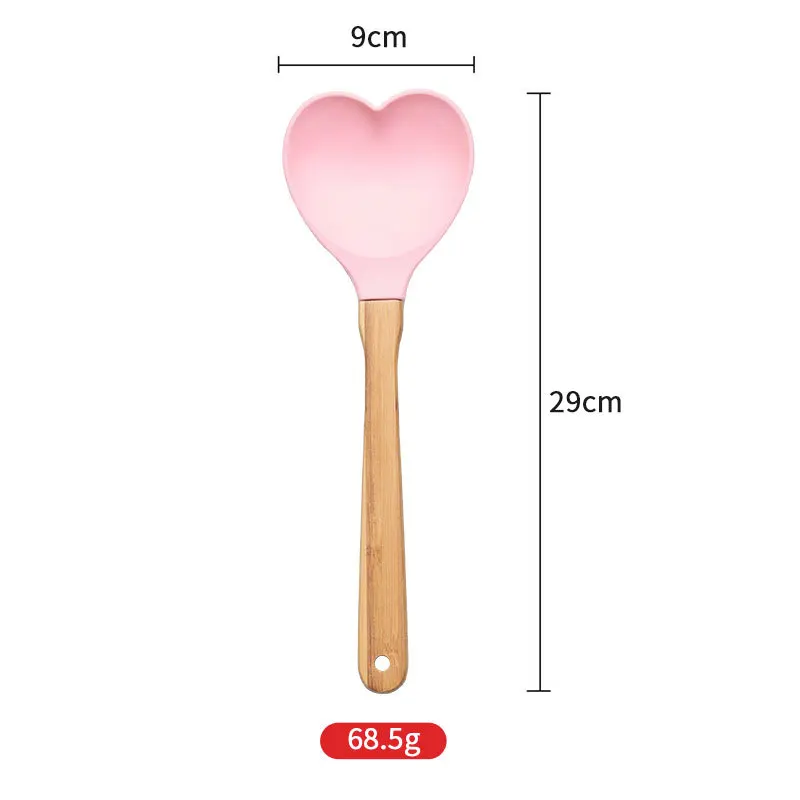 Large Wooden Handle Heart-Shaped Silicone Spoon Home Kitchen Cooking Spoon Creative Food Grade Silicone Soup ложка kitchen utensils