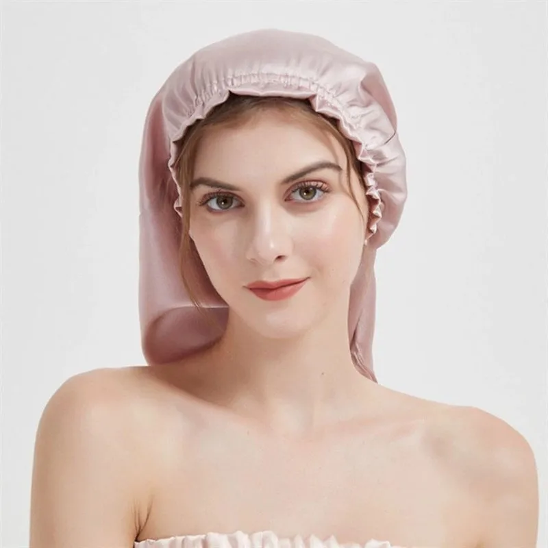 100% Mulberry Silk Sleep Cap for Long Hair Bonnet with Soft Elastic Band for Woman Hair Care 5
