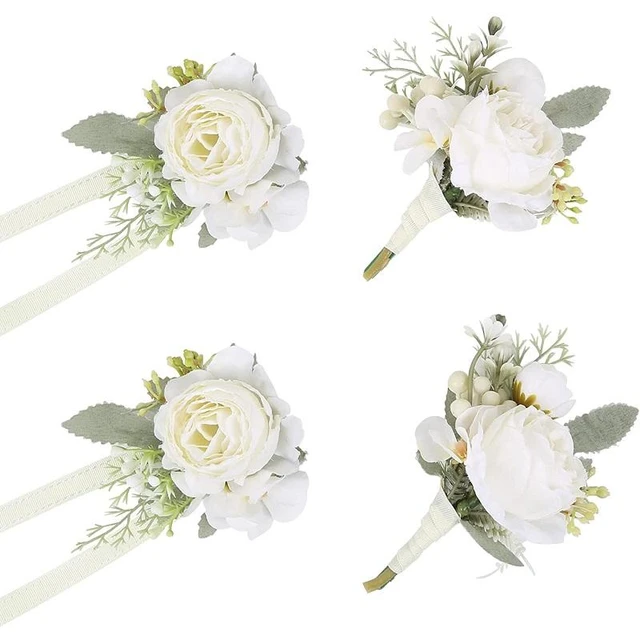 Wedding Floral Ivory White Rose Wrist Corsage Bride Hand Flowers And Men  Groom Boutonniere Set For Wedding Flower Party Decor - AliExpress