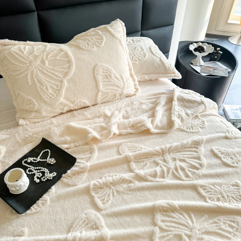 2024 new Tuff velvet solid color jacquard multifunctional cover blanket blanket jacquard butterfly model 3