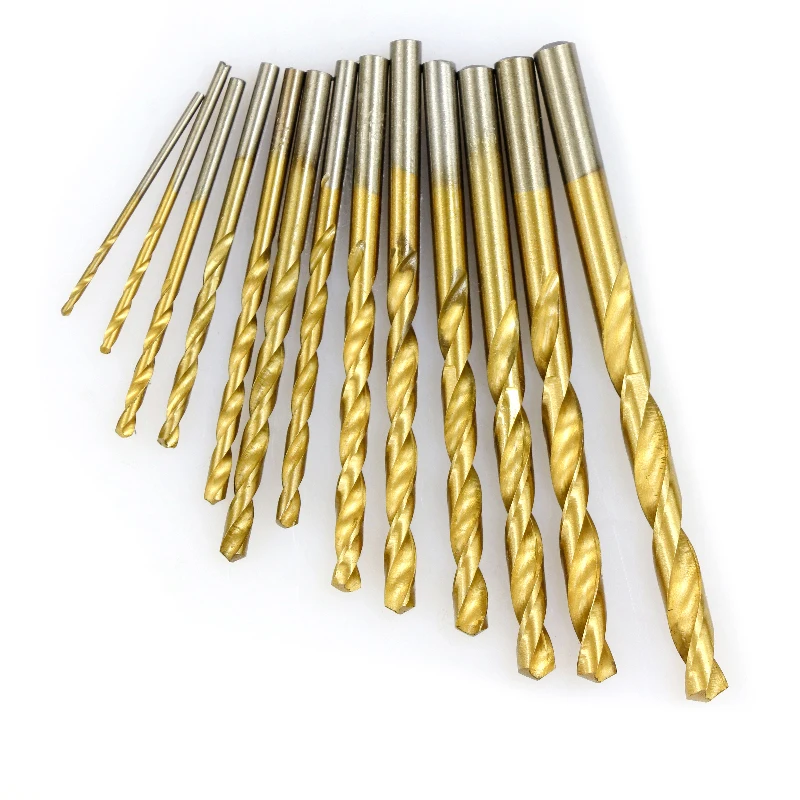Drill Bit Set 13PCS 1.5-6.5mm Round Twist Drill Bit Set HSS Titanium Coated Straight Shank Punch Hole Cutter Woodworking Tools Wood Drill Bits