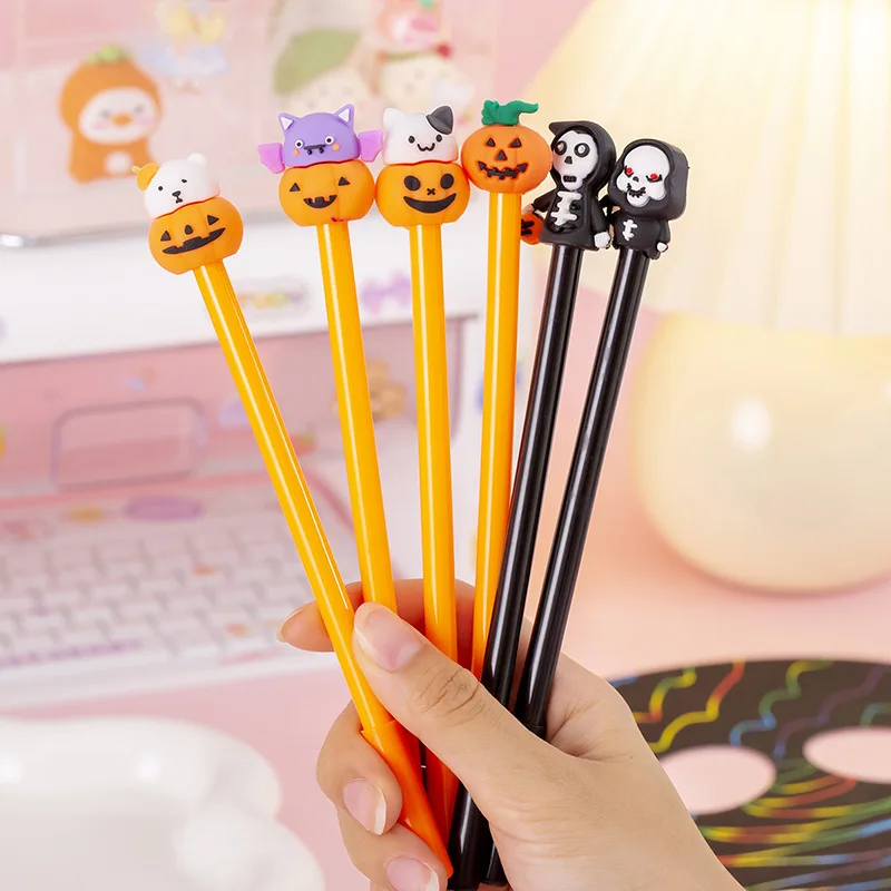 6 Pieces Stationery Cute Cartoon Halloween Pumpkin Cushaw Gel Pen Creative 2