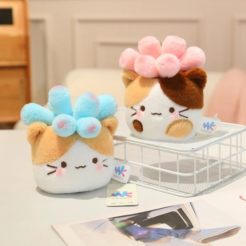 15CM 고양이 모양 화분형 봉제 다육식물 장난감 부드러운 홈데코 인형 창의적인 화분형 사무실 장식품