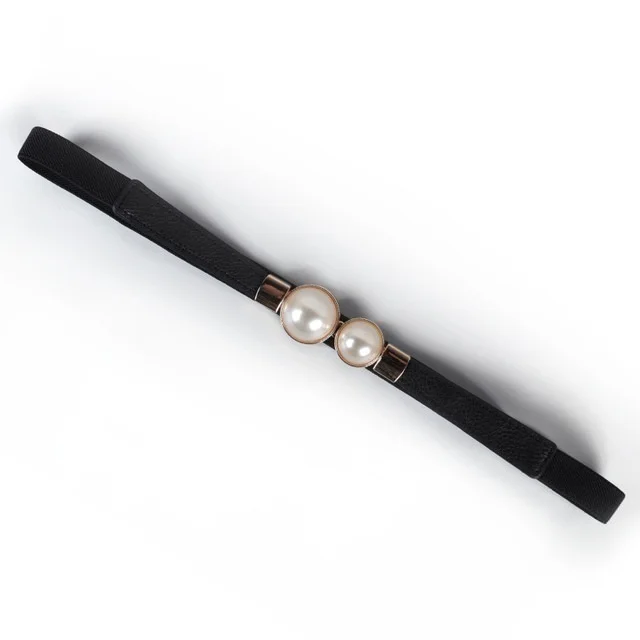 Elegant Double Pearls Buckle Elastic Women Belts Thin Straps Lady Girl Dress Skirt Decor Waistbands Trouser Dress Decoration