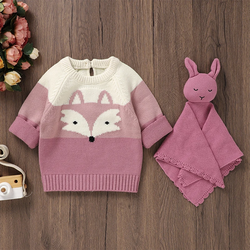 Description Picture 6 of itemBaby Knit Sweaters Cute Long Sleeve Contrast Color Fox Print Pullover Tops Toddler Sweatshirts
