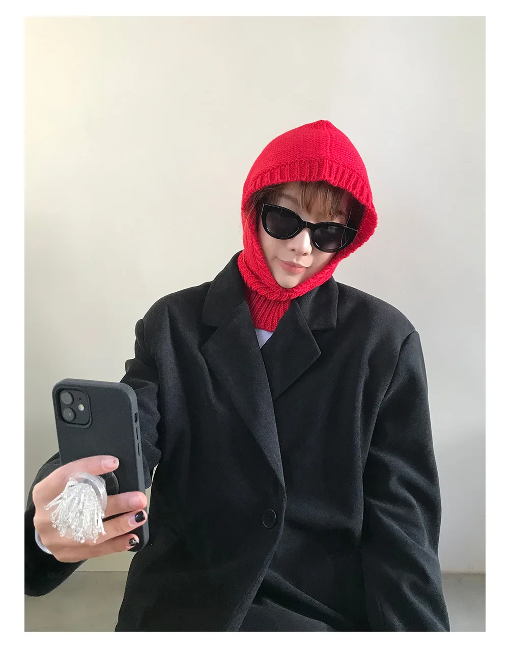 20%Wool 80%acrylic Winter Hats for Women Girls Y2K Beanie K-pop Korean Style Warm Hooded Scarf Caps 2-in1 Balaclava Knit Skull 4