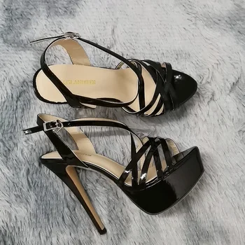 Women Platform Sandals Sexy 14CM Catwalk Shows Open Toe High Heels Snake Pattern Stilettos Ankle Strap Gladiator Party Shoes 1