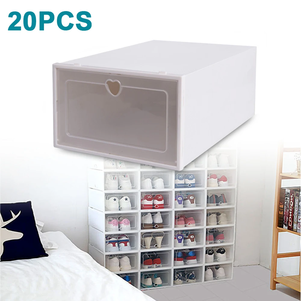 20 Pcs Shoe Organizers Transparent Shoe Rack Organiser Space Saving Boxes Stackable