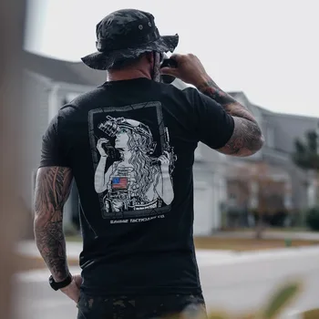 T-shirt da uomo per sport all'aria aperta, t-shirt tattica, t-shirt da uomo traspirante in cotone con scollo a O, a maniche corte, abbigliamento casual