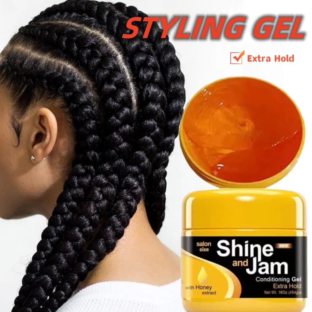 

8oz/16oz Shine And Jam Gel Extra Hold Conditioning Gel Smoothy Hair Styling No White Locs And Braids Wax For 4C Hair