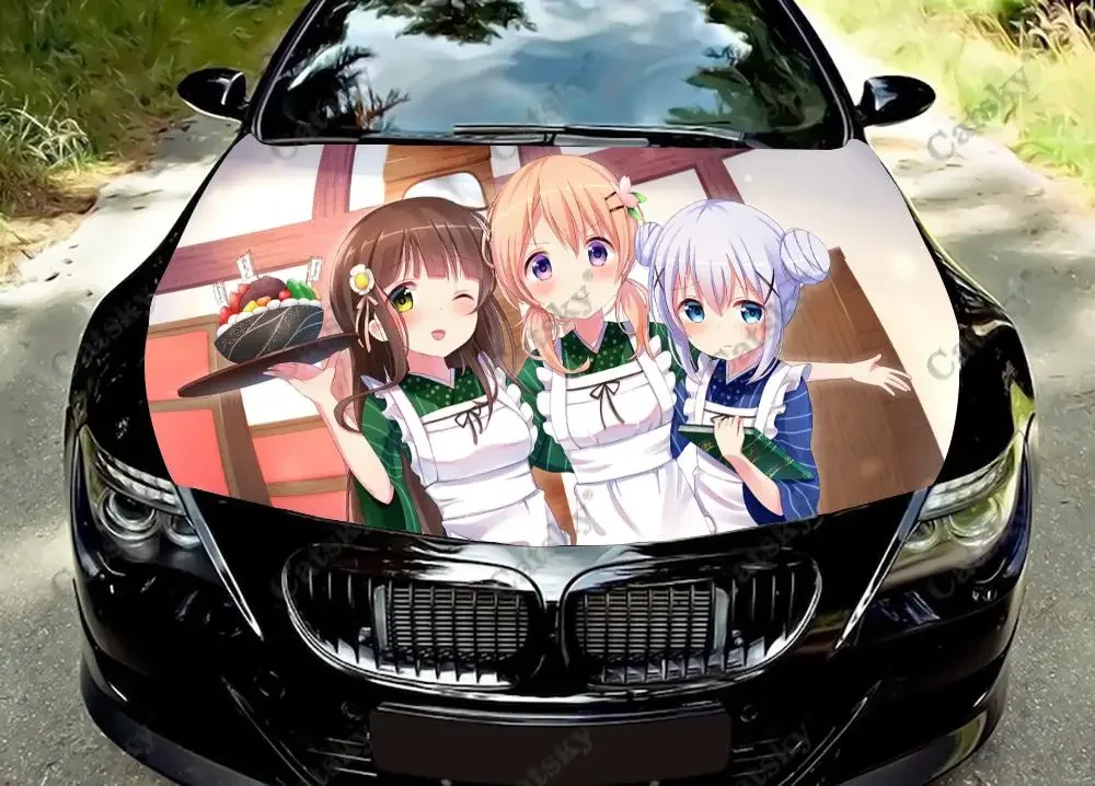 

Anime Is the Order a Rabbit Car Hood Vinyl Stickers Wrap Vinyl Film Engine Cover Decals Sticker Car Accessories Decoration Gift