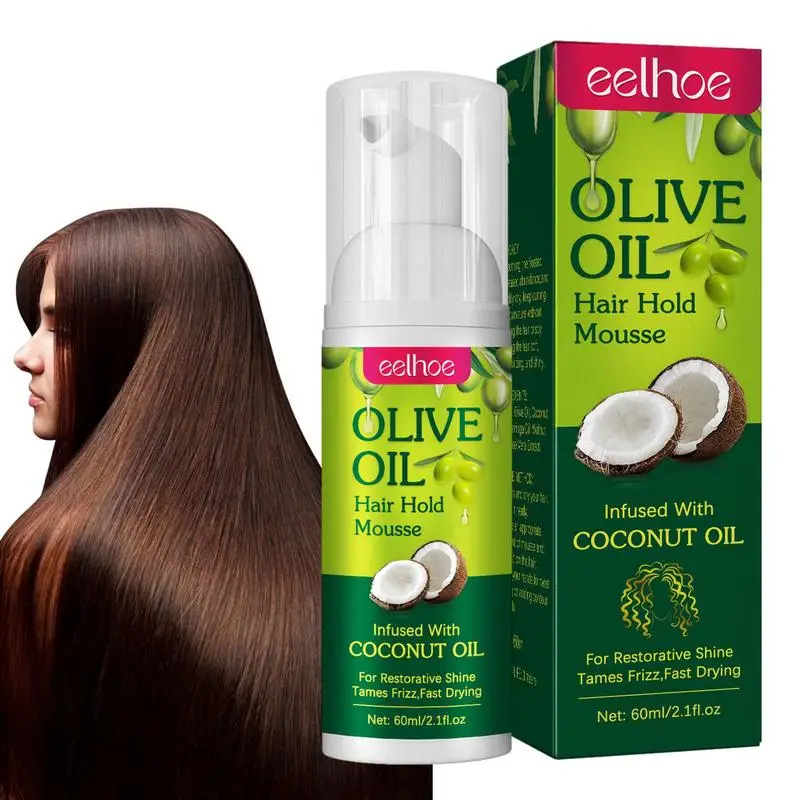 Curly Hair Mousse 60ml for Wigs Strong Hold Olive Oil Hair Styling Mousse Anti-Frizz Foam for Styling Women Men